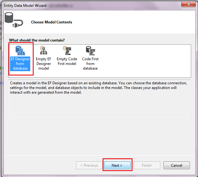 EF designer from database
